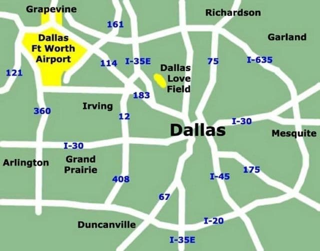 Dallas airports map