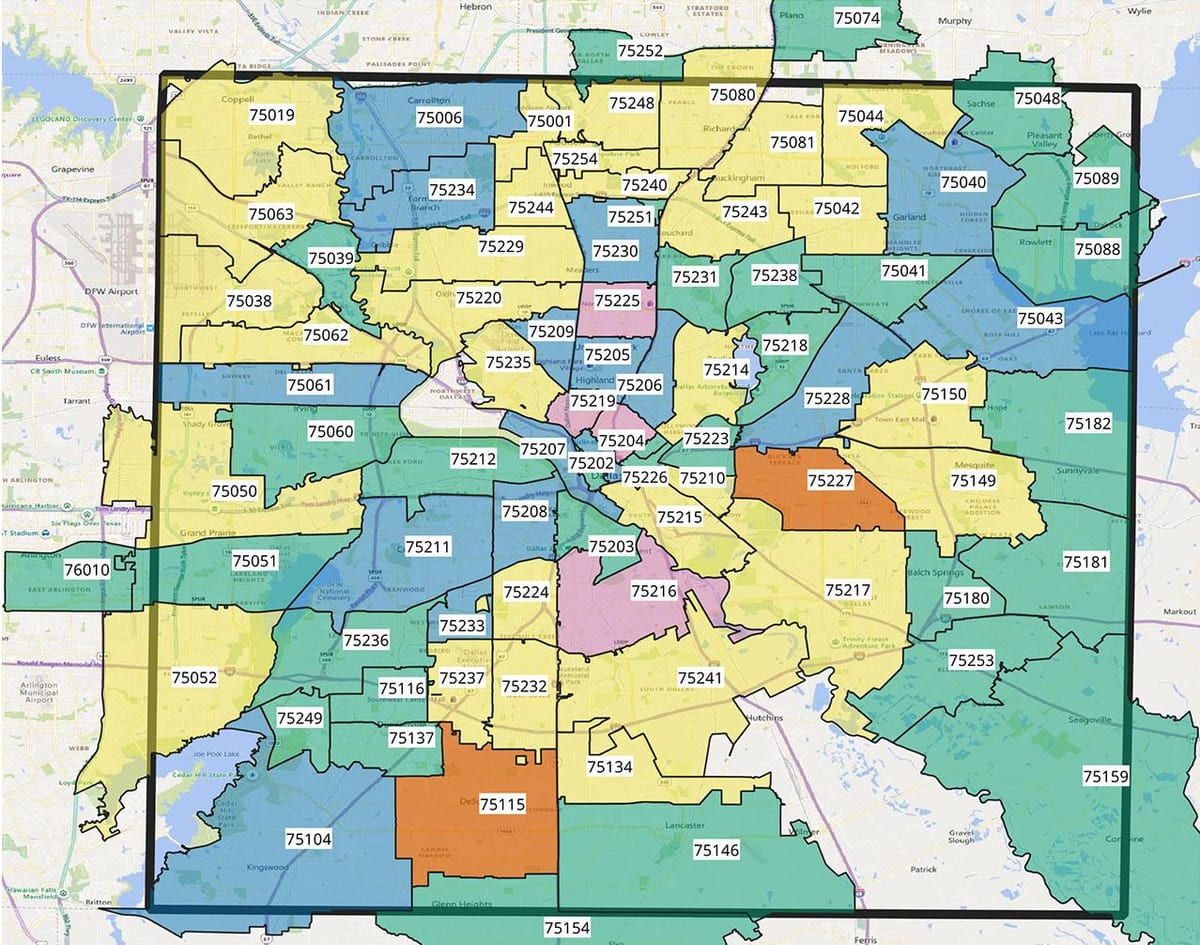Dallas postcodes map | Dallas Map 360