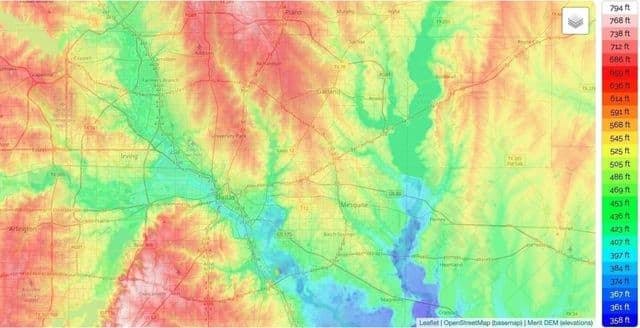 Dallas elevation map
