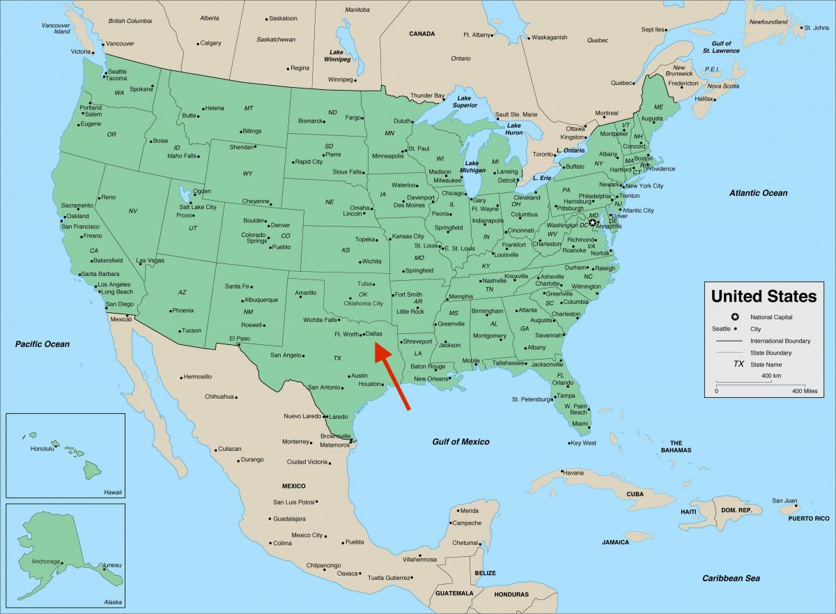 Dallas on Texas - USA map
